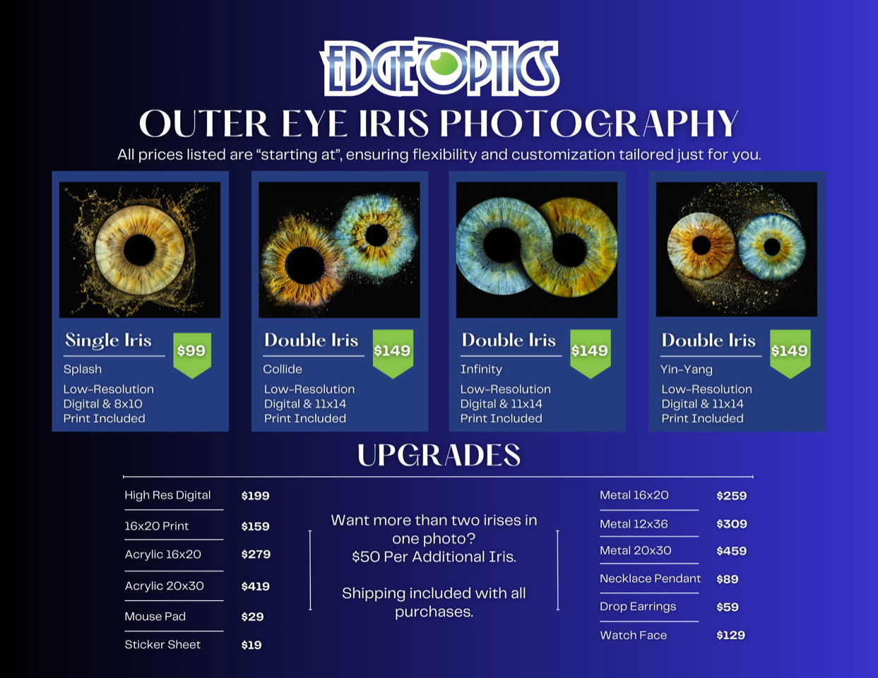 Outer Eye Iris Photography options at Edge Optics